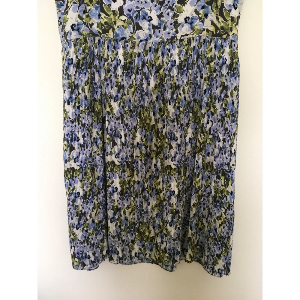 J Jill Granite Water Floral Bloom Accordion Pleat Sleeveless Dress Sz L